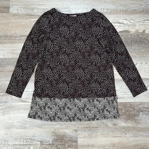 NWT J.Jill Maroon Print Tunic Top Small Pima Cotton Modal Long Sleeve Blouse - Picture 1 of 5